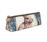 NTVOWPZO Leder-Federmäppchen, großes Fassungsvermögen, Federmäppchen mit Kaninchen, mit Reißverschluss, Stifthalter für Damen