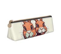 NTVOWPZO Leder-Federmäppchen, großes Fassungsvermögen, Federmäppchen mit zwei Katzen, die ihre Hände heben, Federmäppchen mit Reißverschluss, Stifthalter für Damen, Zwei Cartoon-Kaninchen,