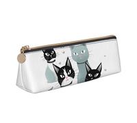 NTVOWPZO Leder-Federmäppchen, großes Fassungsvermögen, Federmäppchen, Schwarz und Weiß, Katzen-Federmäppchen mit Reißverschluss, Stifthalter für Damen