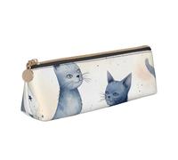 NTVOWPZO Leder-Federmäppchen, großes Fassungsvermögen, Federmäppchen, Süßigkeiten auf Holzbrett, Federmäppchen mit Reißverschluss, Stifthalter für Damen, Sterne und zwei Katzen, Einheitsgröße,