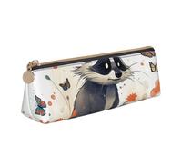 NTVOWPZO Leder-Federmäppchen, großes Fassungsvermögen, Federmäppchen, Waschbär und Schmetterling, Federmäppchen mit Reißverschluss, Stifthalter für Damen