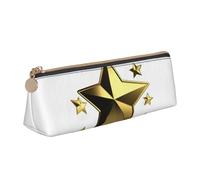 NTVOWPZO Leder-Federmäppchen, großes Fassungsvermögen, goldfarbener Stern, Federmäppchen mit Reißverschluss, Stifthalter für Damen