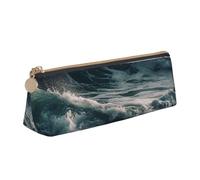 NTVOWPZO Leder-Federmäppchen, großes Fassungsvermögen, Motiv: Pflanzen, Stiftebeutel mit Reißverschluss, Stifthalter für Damen, Wellen auf dem Meer, Einheitsgröße, Federmäppchen