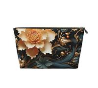 NTVOWPZO Reise-Kulturbeutel für Damen und Herren, goldfarbene Blumen auf Schwarz, Make-up-Tasche, große Kapazität, Kosmetiktasche, wasserabweisend, Kosmetiktasche, Gold, One Size