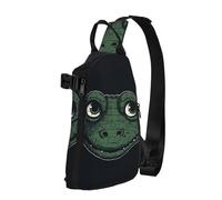 NTVOWPZO Sling Bag für Damen und Herren, Schultertasche, Rahmen mit Girlande, Brusttasche, Reise, Bauchtasche, leicht, lässig, Tagesrucksack, grünes Krokodilgesicht, Einheitsgröße