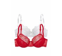 Bügel-BH NUANCE BY LASCANA, Damen, Gr. 80, Cup D, rot (rot, weiß), Spitze, Obermaterial: 68% Polyamid, 25% Polyester, 7% Elasthan, BHs Bügel-BH, mit schöner Stickereispitze - auch ideal für große Größ