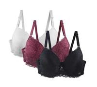 Nuaoxyeu Blitz des Tages 3er-Pack Damen BH Bequeme Kabellose Push-Up Spitzen BHS Mit Verstellbaren TräGern Elegante UnterwäSche Mit RüCkenverschluss FüR Alltag Und Freizeit