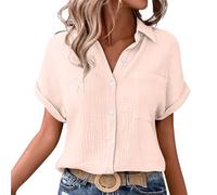 Nuaoxyeu Boho Bluse Damen Musselin Bluse Damen Oversized Button-Down Sommerbluse Elegant V Ausschnitt Leinenbluse GroßE GrößEn Kurzarm T-Shirts Baggy Meine en