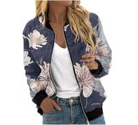 Nuaoxyeu Bomberjacke Damen Kurze Blouson Jacke Blumen Casual Pilotenjacke 2025 Elegant Langarm Outwear Zip Up Sommer üBergangsjacke Leichte Sweatjacke Damen Ohne Kapuze Des Tages Heute