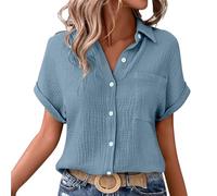 Nuaoxyeu Damen Anzug Musselin Bluse Damen Oversized Button-Down Sommerbluse Elegant V Ausschnitt Leinenbluse GroßE GrößEn Bluse Kurzarm T-Shirts Baggy des Tages Heute