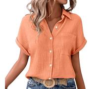 Nuaoxyeu Damen Hemdbluse Musselin Bluse Damen Oversized Button-Down Sommerbluse Elegant V Ausschnitt Leinenbluse GroßE GrößEn Bluse Kurzarm T-Shirts Baggy Meine en