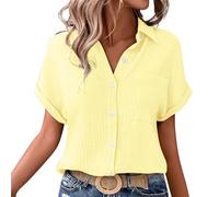 Nuaoxyeu Elegante Musselin Bluse Damen Oversized Button-Down Sommerbluse Elegant V Ausschnitt Leinenbluse GroßE GrößEn Bluse Kurzarm T-Shirts Baggy Meine en