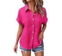 Nuaoxyeu Hemd Damen Oversized Musselin Bluse Damen Leinen Kurzarm Sommerbluse Casual Button-Down T-Shirts Oversized Boho Kleidung Shirts Baggy Elegant Damenbluse