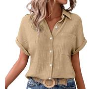Nuaoxyeu Jeansbluse Damen Musselin Bluse Damen Oversized Button-Down Sommerbluse Elegant V Ausschnitt Leinenbluse GroßE GrößEn Bluse Kurzarm T-Shirts Baggy