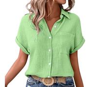 Nuaoxyeu Leinenhemd Damen Musselin Bluse Damen Oversized Button-Down Sommerbluse Elegant V Ausschnitt Leinenbluse GroßE GrößEn Bluse Kurzarm T-Shirts Baggy Meine en