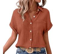 Nuaoxyeu Musselin Bluse Damen Musselin Bluse Damen Oversized Button-Down Sommerbluse Elegant V Ausschnitt Leinenbluse GroßE GrößEn Kurzarm T-Shirts Baggy des Tages Heute