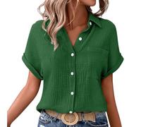 Nuaoxyeu Musselin Set Damen Musselin Bluse Damen Oversized Button-Down Sommerbluse Elegant V Ausschnitt Leinenbluse GroßE GrößEn Bluse Kurzarm T-Shirts Baggy des Tages Heute