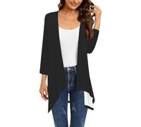 Nuaoxyeu strickjacke damen Damen Strickjacke Elegant 3/4 äRmel Cardigan Asymmetrisch Saum Vorne Offen Sommerjacke Leicht Sommer DüNne Jacke Mit Taschen GemüTlich des tages heute