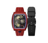 Nubeo Space Viking Men's Automatic Skeleton 46mm Red Watch with Rubber Strap NB-6064-04