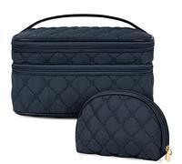 NUBILY Kosmetiktasche Damen Make up Tasche Doppelschicht Kulturtasche Groß wasserdichte Kulturbeutel Reise Schminktasche Mädchen 2 Stücke Blau