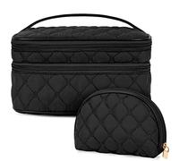 NUBILY Kosmetiktasche Damen Make up Tasche Doppelschicht Kulturtasche Groß wasserdichte Kulturbeutel Reise Schminktasche Mädchen 2 Stücke Schwarz