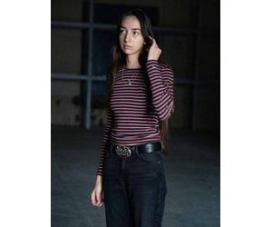 Nudie Jeans Damen Longsleeve - Jessy LS T-Shirt Striped Rib - aus Bio-Baumwolle Multi (Rot) S