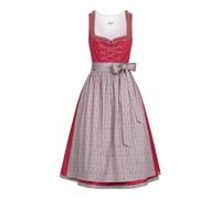 Nübler Damen Dirndl Terres in Rot-Grau I Größen 30-48 | Midi-Dirndl aus Baumwolle I Trachtenkleid mit A-Linien-Rock & Schürze I Ideal für Oktoberfest & Festlichkeiten