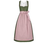 Nübler Dirndl lang Damen THEA - 2-teiliges Dirndl Kleid mit Langer Schürze im Landhausstil, 90 cm Rocklänge, Herz-Ausschnitt, Blumenmuster in Oliv und Rosa, perfekte Trachtenmode, Größe:40