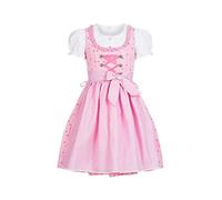 Nübler Dirndl Mädchen Linda - 3-teiliges Set inkl. Bluse & Schürze - Rosa, Original bayerische Tracht - Hochwertige, Pflegeleichte Qualität - Kinderdirndl für Oktoberfest, Größe:92