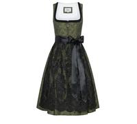 Nübler Dirndl Midi Damen - 2 teilig inkl. Kleid und Dirndl Schürze, Rocklänge 60cm - Moderne bayrische Tracht, Leo in Grün, Größe:38