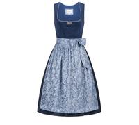 Nübler Dirndl midi Damen - 2 teilig inkl. Kleid und Dirndl Schürze, Rocklänge 60cm - Moderne bayrische Tracht, Gemma in Blau, Größe:38