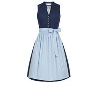 Nübler Dirndl midi Damen - 2 teilig inkl. Kleid und Dirndl Schürze, Rocklänge 70cm - Moderne bayrische Tracht, Florence Blau, Größe:44