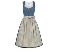 Nübler Dirndl midi Damen - 2 teilig inkl. Kleid und Dirndl Schürze, Rocklänge 70cm - Moderne bayrische Tracht, Felicitas Rauchblau, Größe:44