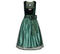 Nübler Dirndl midi Damen Marlies SAMT Grün - 2-teilig Set mit Kleid und Schürze, Samtoberteil, Ornamentenmuster Rock, Schimmernde Schürze, Reißverschluss, eckiger Ausschnitt mit Schnalle, Größe:50