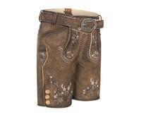 Nübler Kinder Lederhose Edgar Braun - Kurze Trachtenhose im Landhaustil - Hochwertige Verarbeitung mit Stickerei und Brotzeitfalte, Größe:122
