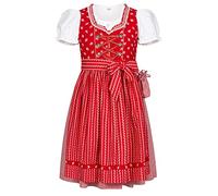 Nübler Kinderdirndl 3-TLG. Larissa, Rot - Baumwolldirndl mit gerüschtem Ausschnitt, Schürze mit Blumenranken, ideal für Feste, Hochzeiten, Wiesn und mehr, inklusive Dirndlbluse, Größe:110