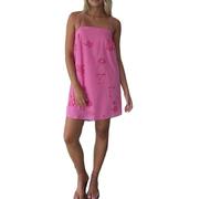 NUFIWI Damen-Minikleid im Boho-Stil, Graffiti, Cami, Spaghettiträger, bedruckt, A-Linie, kurzes Kleid, rückenfrei, ausgeschnitten, buntes Sommerkleid, Ein lässiges Pink, Groß