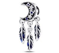 NUJIFFY 925 Silber Charms Anhänger, Blau Mond Sternen Sonne Kreuz Herz Feder Jungfrau Maria Boho Bead Juwelen für Armband Bracelet Niedlich Damen Erwachsene Friend Schwester Sister Geburtstag Geschenk