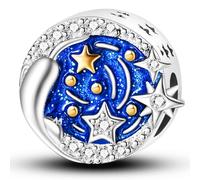 NUJIFFY 925 Silber Charms Anhänger, Blau Mond Sternen Sonne Kreuz Herz Feder Jungfrau Maria Boho Bead Juwelen für Armband Bracelet Niedlich Damen Erwachsene Friend Schwester Sister Geburtstag Geschenk
