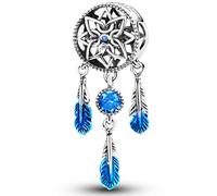 NUJIFFY 925 Silber Charms Anhänger, Blau Mond Sternen Sonne Kreuz Herz Feder Jungfrau Maria Boho Bead Juwelen für Armband Bracelet Niedlich Damen Erwachsene Friend Schwester Sister Geburtstag Geschenk