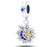 NUJIFFY 925 Silber Charms Anhänger, Blau Mond Sternen Sonne Kreuz Herz Feder Jungfrau Maria Boho Bead Juwelen für Armband Bracelet Niedlich Damen Erwachsene Friend Schwester Sister Geburtstag Geschenk