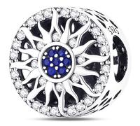 NUJIFFY 925 Silber Charms Anhänger, Blau Mond Sternen Sonne Kreuz Herz Feder Jungfrau Maria Boho Bead Juwelen für Armband Bracelet Niedlich Damen Erwachsene Friend Schwester Sister Geburtstag Geschenk