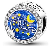 NUJIFFY 925 Silber Charms Anhänger, Blau Mond Sternen Sonne Kreuz Herz Feder Jungfrau Maria Boho Bead Juwelen für Armband Bracelet Niedlich Damen Erwachsene Friend Schwester Sister Geburtstag Geschenk