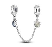 NUJIFFY Sonne Mond und Sterne Anhänger 925 Sterling Silber Charms für Armband Geheimnisvoller Sternenhimmel Charms Kompatibel mit Europäischen Armbändern für Frauen (Sterne und Mond Sicherheitskette)