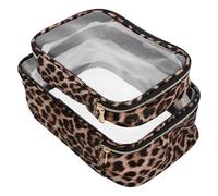 NULYLU 2 Stück Große Kosmetiktasche Damen Reise Kulturbeutel mit Leopardenmuster PVC Material Transparenter Stil Geräumiges Design für Camping und Reisen