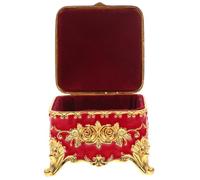 NULYLU Vintage Schmuckschatulle aus Zinklegierung in Rot mit Geprägtem Rosenmotiv Dekoratives Ohrring Etui und Kleine Schmuckschatulle als Elegantes Geschenk oder Dekoration