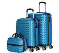 NUMADA - Gepäck-Set und Kulturbeutel 3 Stück Blau, mittel 63cm, klein 53cm und Kulturbeutel, ABS, starr, widerstandsfähig, 4 Doppelräder, leicht, seitliches Kombinationsschloss