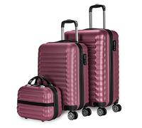NUMADA - Gepäck-Set und Kulturbeutel 3 Stück Bordeaux, mittel 63cm, klein 53cm und Kulturbeutel, ABS, starr, widerstandsfähig, 4 Doppelräder, leicht, seitliches Kombinationsschloss