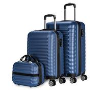 NUMADA - Gepäck-Set und Kulturbeutel 3 Stück Dunkelblau, mittel 63cm, klein 53cm und Kulturbeutel, ABS, starr, widerstandsfähig, 4 Doppelräder, leicht, seitliches Kombinationsschloss