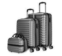 NUMADA - Gepäck-Set und Kulturbeutel 3 Stück Grau, mittel 63cm, klein 53cm und Kulturbeutel, ABS, starr, widerstandsfähig, 4 Doppelräder, leicht, seitliches Kombinationsschloss
